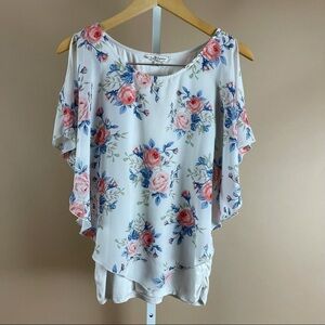 Love Delirious Large Floral Maternity Cold Shoulder Flowy Top Garden Spring